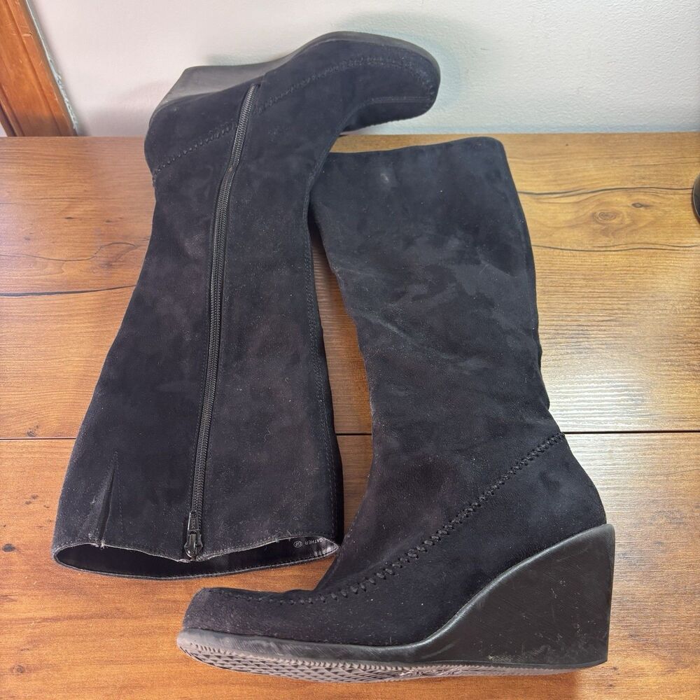 Aerosoles Gather Round Women’s 7 Black Suede Wedge Boots Wool Gather